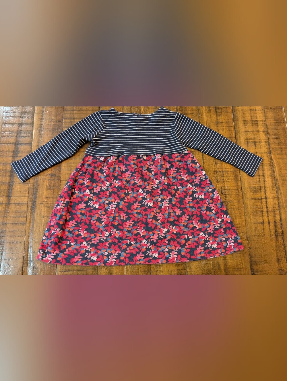 Joules Navy Striped Top with Pink Floral Skirt Dress 2T
